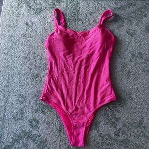 Aerie Ribbed Scoop Neck Hot Pink One Piece Swimsuit